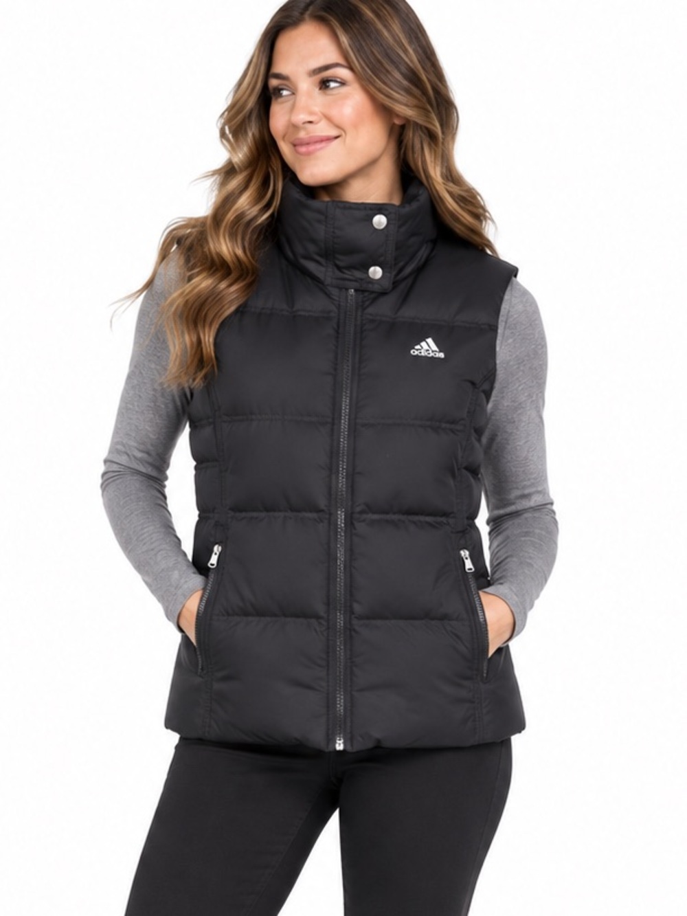 Adidas Black Duck Down Puffer Vest High Collar Zip Pockets Insulated Small